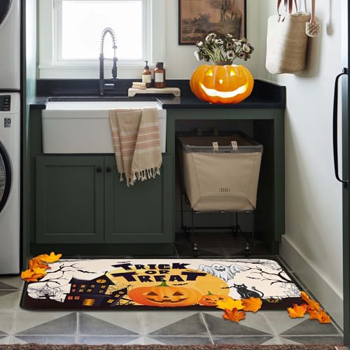 Halloween Pumpkin Kitchen Rug Set of 2 Non-Slip Floor Mats - 1'5" x 3'11" - Color 14