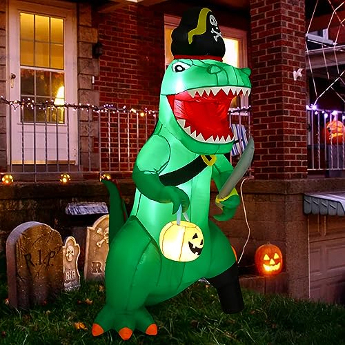 7 FT Halloween Dinosaur Inflatable Outdoor Decor with Pumpkin & LEDs