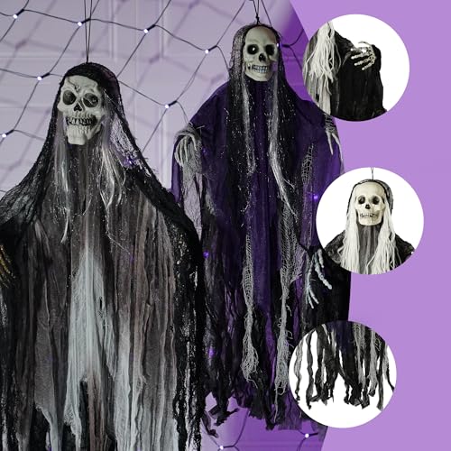 3 Pack Halloween Hanging Skeleton Ghost Decorations Outdoor Spooky Reapers