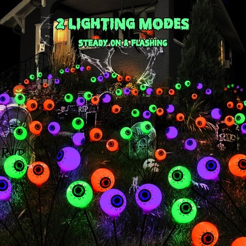 Halloween Solar Eyeball Lights 6 Pack - Orange Purple Green Outdoor Decor