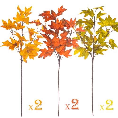 Artificial Maple Leaves Branches 6-Pack Fall Decor Mix for Thanksgiving & Halloween