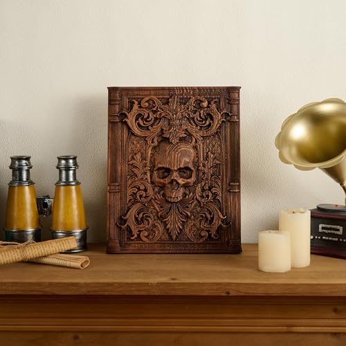 Handmade Wooden Skull Wall Decor for Halloween Christmas 11.8"L x 9.4"W - Gothic Home Accent