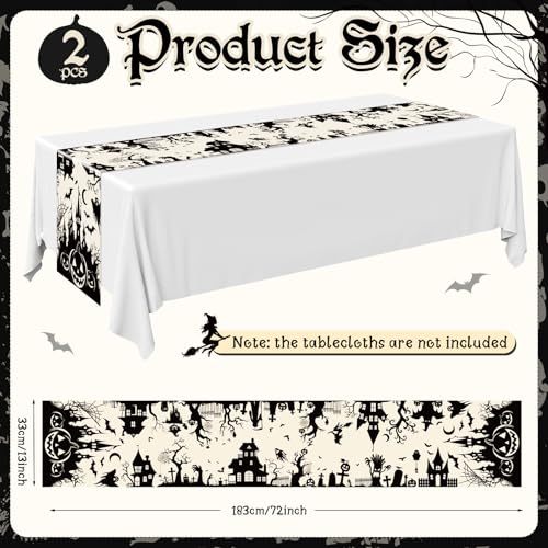 Halloween Table Runner 2 Pack Spooky Haunted Style 13 x 72 Inch Linen Decor