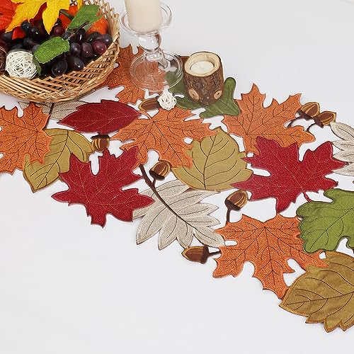 OWENIE Fall Leaves Table Runner 13x120 Inches Autumn Harvest Decor