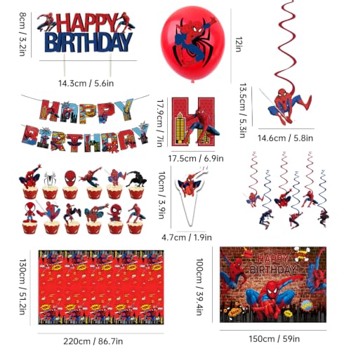 Spider Birthday Party Decorations Set - Banner Balloons Backdrop Cake Toppers & Tablecloth for Fans - Variation of THIS listing