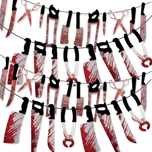 Halloween Bloody Banner Set - 4pcs Horror Decor with Blood-Splattered Props