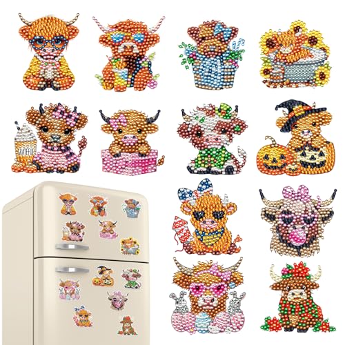 Highland Cow Diamond Art Magnets Set - DIY Refrigerator & Holiday Decor