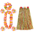 7PCS Hawaiian Leis Bulk Colorful Tropical Flower Necklaces for Summer Beach Party - Includes 80cm Skirt Variation