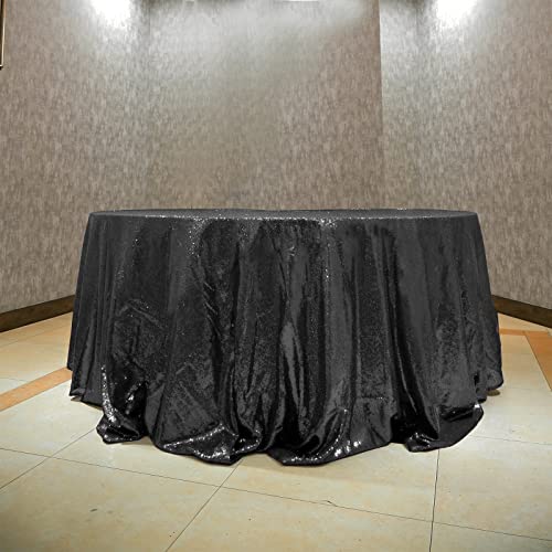 Black Blue Sequin Round Tablecloth 120 Inch Glitter Cover - Variation: Black / 120"