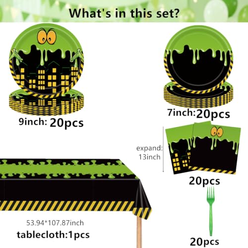 Green 81pcs Halloween Party Plates Set with Tablecloth - Pumpkin & Ghost Design