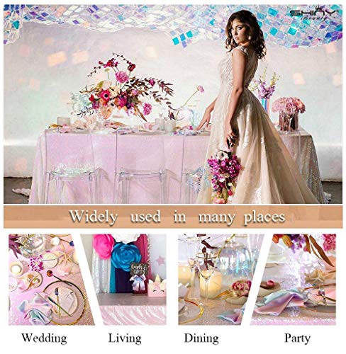 Iridescent White Sequin Tablecloth 60x102 Inch Rectangular Mermaid Party Decor