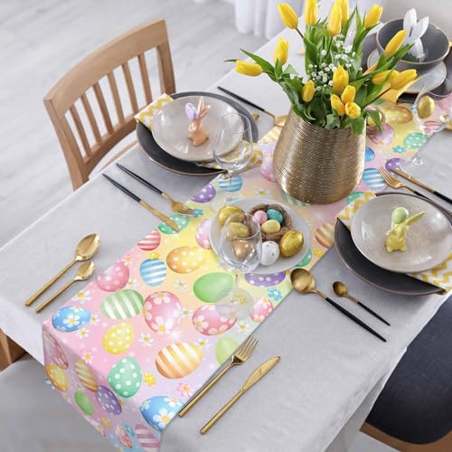 Easter Colorful Egg Table Runner 13x72 Inches Spring Flowers Cotton Linen Decor — Variation of Easter Eggjim5339