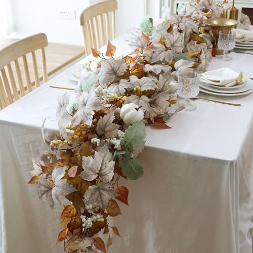 Artificial Maples Leaf Pumpkin Garland - Fall Decor, 6FT Autumn Wreath for Thanksgiving Halloween and Home Porch