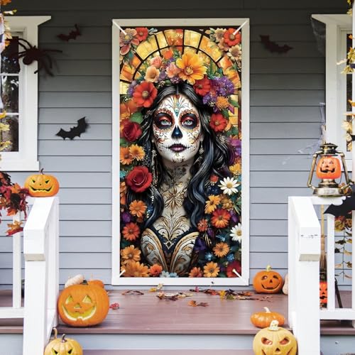 Day of The Dead Door Cover Banner for Fiesta & Halloween Decorations 72x35"