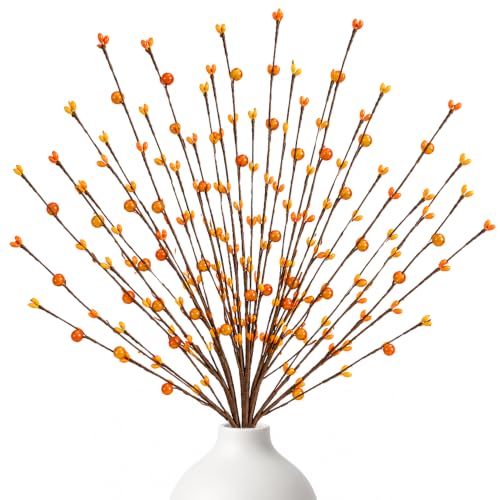 Fall Berry Stems Faux Autumn Flowers with Orange Yellow Berries - Rustic Fall Decor
