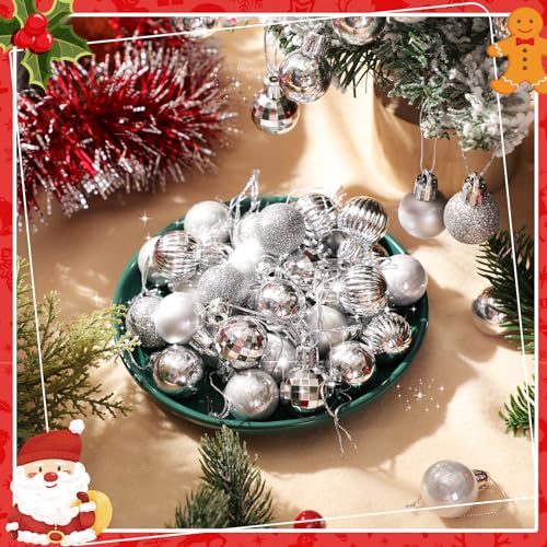 Sumind Silver Christmas Ball Ornaments Set of 48 Mini Holiday Decorations