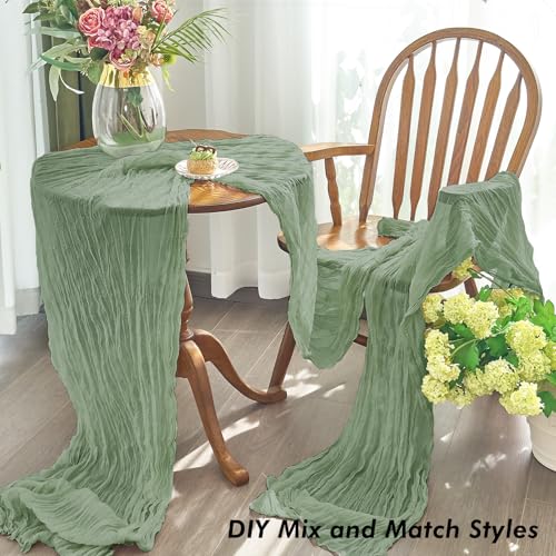 Sage Green Cheesecloth Table Runner 10Ft 10 Pack for Weddings & Parties - IVAPUPU