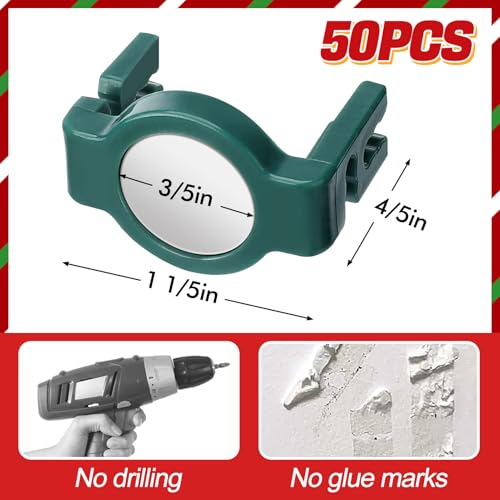 Magnetic Christmas Light Clips - C9 String Light Gutter Hooks, Set of 50, Green