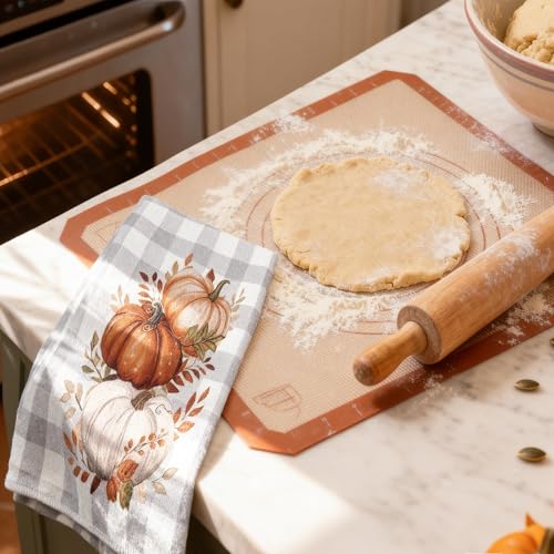 Fall Kitchen Towels Set of 4 - Pumpkin Buffalo Plaid Home Decor - Orange Pumpkin