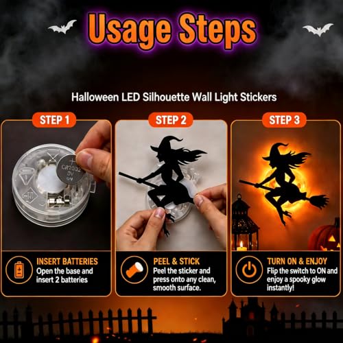 Halloween LED Wall Lights 16-Pack Silhouette 3D Bat Ghost Pumpkin Decor