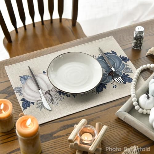 Navy Blue Pumpkin Fall Placemats Set of 4 - 12 x 18 Inches, Rectangular