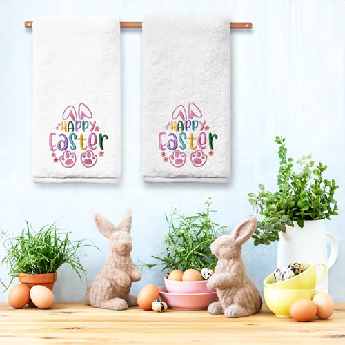 Easter Hand Towels Set of 2 - Pink Cotton Bunny Kitchen & Bathroom Decor 14x30 inches - Variation of Easter / 14x30 in