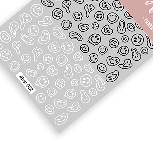 Twisted Face Black & White Nail Art Stickers - 2 Sheets DIY Decals for Ladies & Kids
