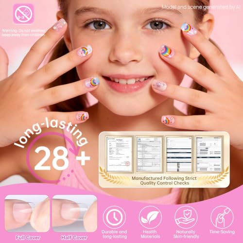 Kids Short Square False Nails - Full Cover Press-On Tips, Clear, 10 Sizes with Variation: Clear Short Square Kids Nail Tips