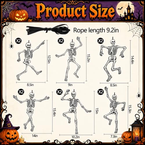 Halloween Skeleton Decor Set - 12 Jointed Luminous Paper Skeleton Cutouts