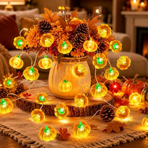 Aiyomt 30LED Pumpkin String Lights - Fall Battery Decor, 10FT Halloween & Thanksgiving Lights