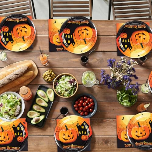 Halloween Pumpkin Disposable Dinnerware Set - Plates & Napkins for Party, 40 Pieces, 2024 Theme