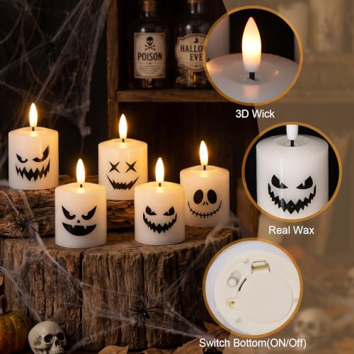 Halloween Flameless Votive Candles with Remote Control - Ghost Face Variation