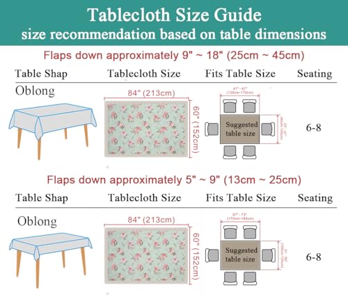 Rectangular Floral Tablecloth 60x84 Inch Light Green Waterproof Spill-Proof Dining Cover