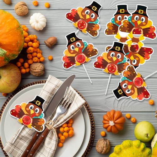 Thanksgiving Turkey Lollipop Paper Cards - Fall Candy Wrapping Decorations Set of 48