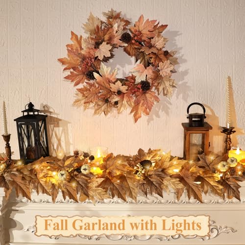 Fall Wheat 6ft Lighted Fall Garland with Timer and 30 Warm Lights