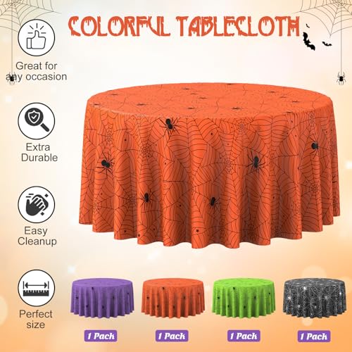 4-Pack Halloween Spiderweb Tablecloths for Round Tables - Spooky Party Decor, 54x108 Inch - Variation: 4 / 4 Pack Round Table