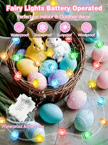 Easter Fairy Lights with Eggs & Chicken - Waterproof String Lights, 10 FT 30 LEDs, Remote Control, 8 Modes
