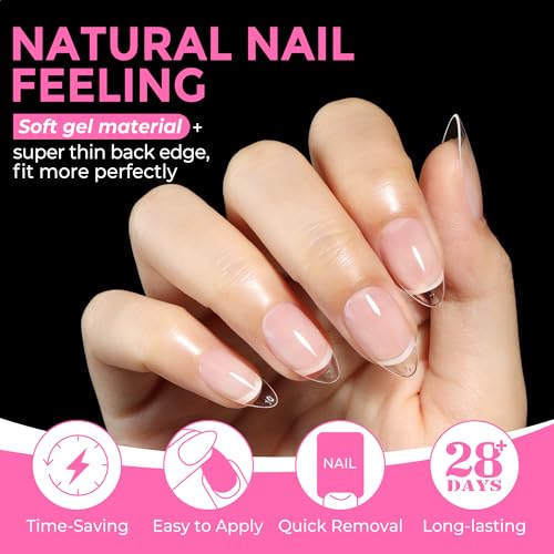A-Short Almond Soft Gel Nail Tips - 216PCS, Flexible False Nails Extensions