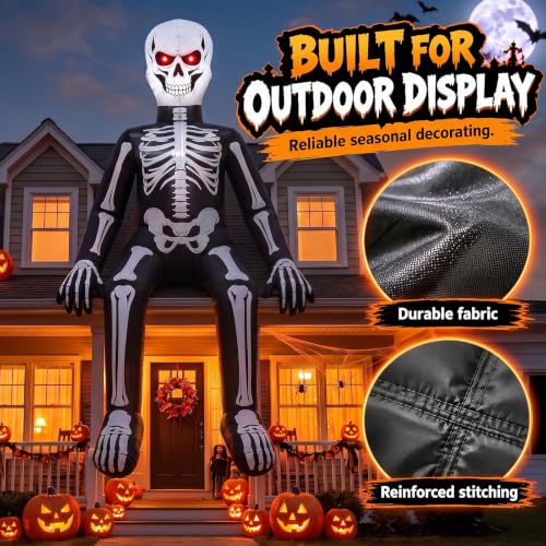 10.5FT Light-Up Halloween Skeleton Inflatable for Yard and Garden Decorations