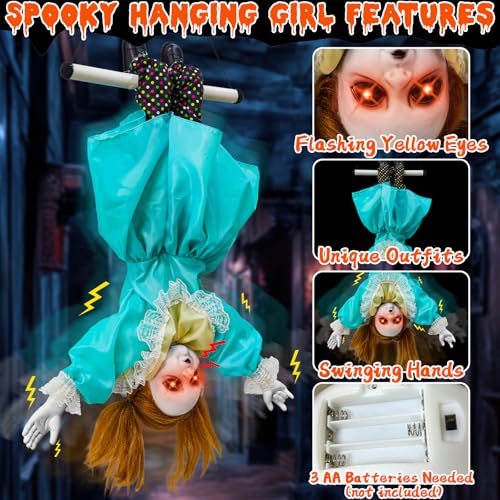 30-Inch Halloween Animatronic Hanging Doll with Moving Hands and Glowing Eyes