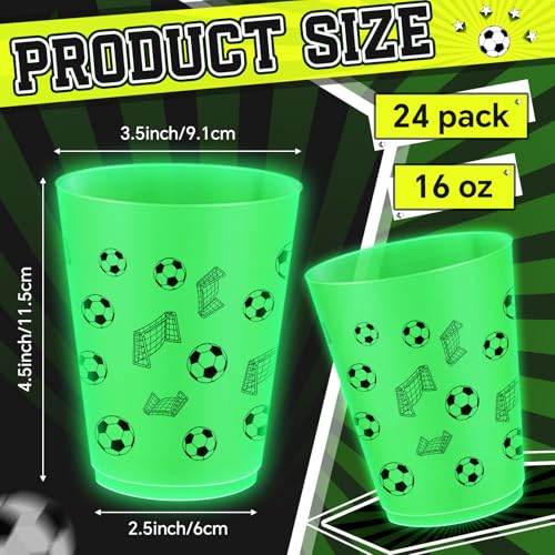 24 Pcs Glow in the Dark Soccer Cups - Reusable 16 oz Party Favors - Variation of THIS listing: Soccer