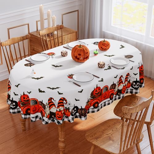 Halloween Tablecloth 60x84 Inch Oval Gnome Pumpkin Ghost Decorations Waterproof