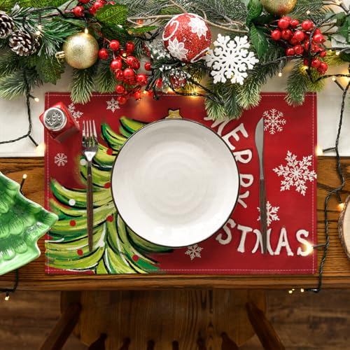 Christmas Pine Red Placemats Set of 4 - Holiday Table Decor for Dining & Parties