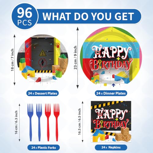 Playful Horror Cartoon Birthday Party Paper Plates Set - 96 Pieces