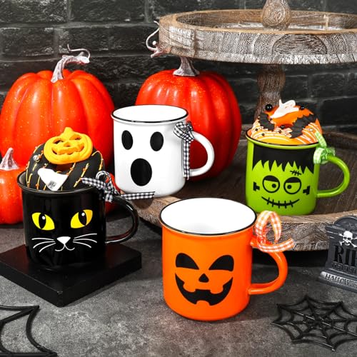 Halloween Mini Coffee Mugs Set - Cat Ghost Pumpkin Monster - 4 Pack