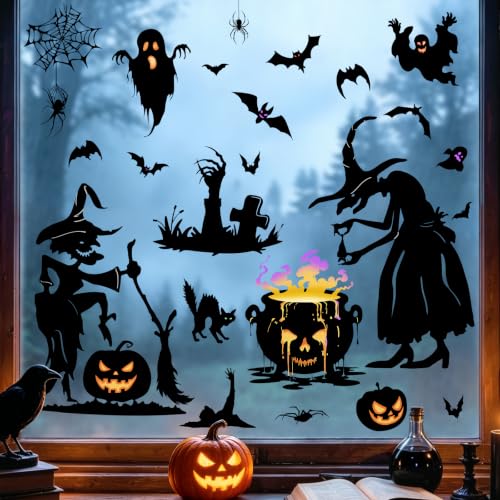 Halloween Window Clings Black Witch Cauldron Bat Window Stickers - Variation of THIS listing
