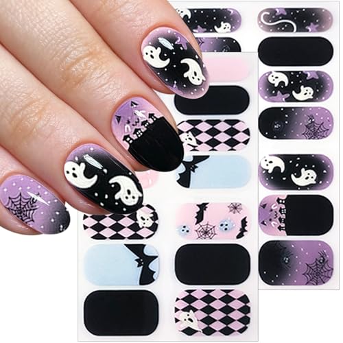 Halloween Ghost Nail Stickers - 11 Variation Self-Adhesive Nail Art Wraps for Fall & Halloween Decorations