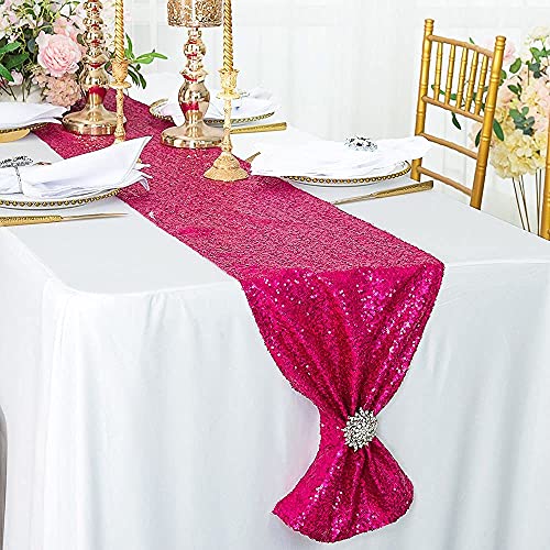 Pink Sequin Table Runner 12x72 Inches - 6 Pack, Glitter Party Decor - Hot Pink Variation