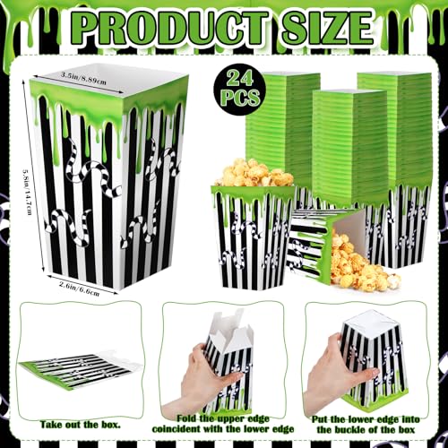 24 Pack Halloween Popcorn Snack Boxes with Worm & Stripe Design