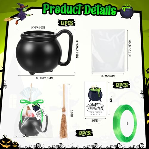 Halloween Mini Cauldrons & Witch Brooms Party Favors Set - 12 Pieces